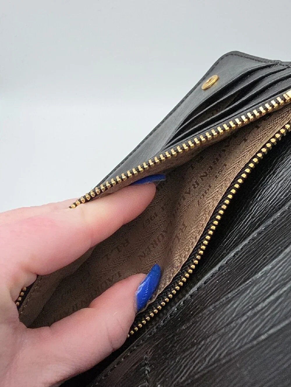 Ralph Lauren Black Wallet with Gold RL Plaque